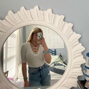 White lace up quarter sleeve top shop tight shirt